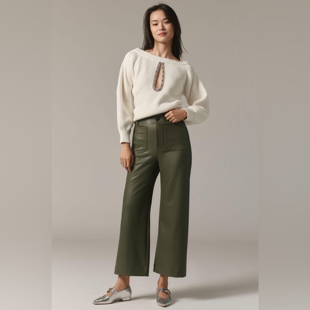 Anthropologie || Maeve Colette Cropped Wide Leg Pants Faux Leather 31T 31 Tall